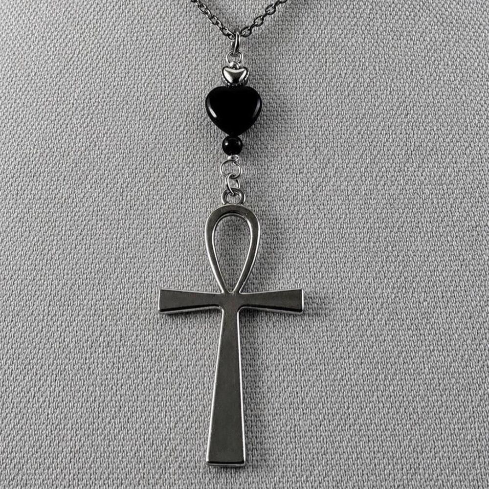 Romantic Goth Black Hearts and Silver Ankh